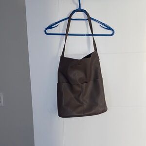 Brown Vegan Leather City Tote Bag